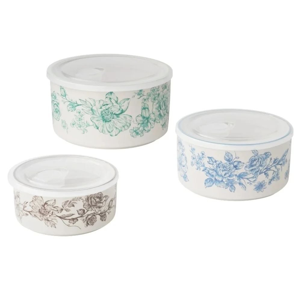 💕 The Pioneer Woman Agatha Floral Nesting Storage Bowls - Blue, Green, Brown
